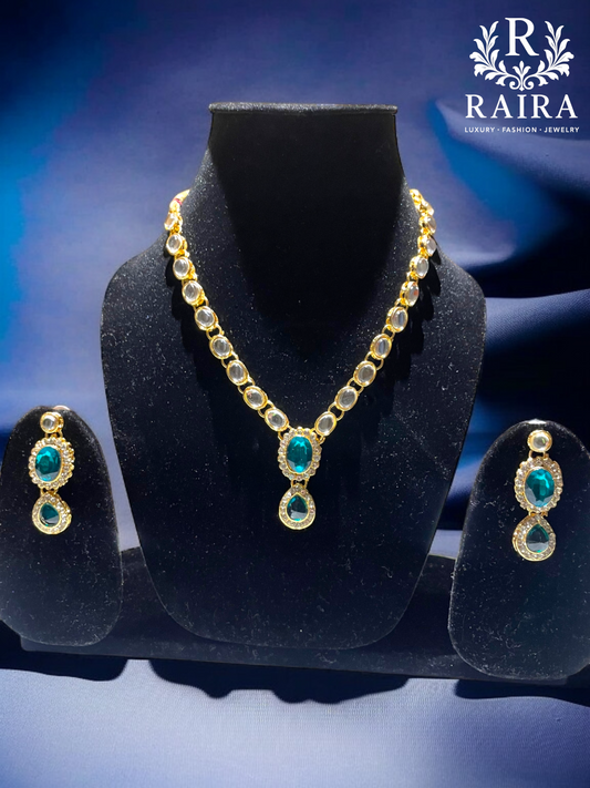 RAIRA PEARLS Gold Tone Kundan & Green Stones Wedding Collection Necklace & Earring Set For Women-Girls