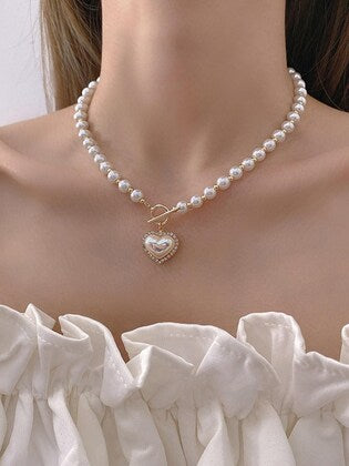 RAIRA  Glossy White Pearls Heart Shaped Necklace for Women & Girl's