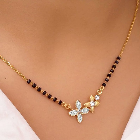 RAIRA American Dimond gold plated / brass Cz Stone Studded Beaded Mangalsutra