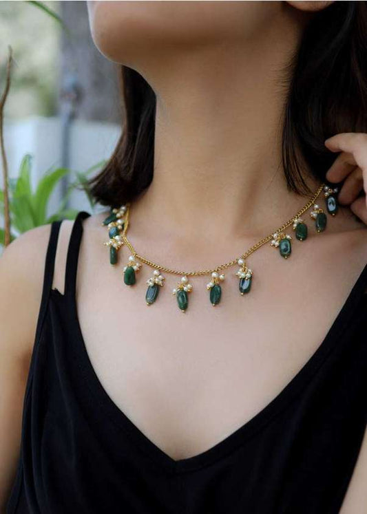 RAIRA Green Pearls Stone And Trinket Necklace
