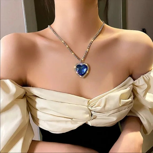 RAIRA Titanic Heart Of The Ocean Big Blue Crystal Necklace Easter Valentine's Gift