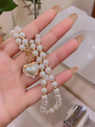 RAIRA  Glossy White Pearls Heart Shaped Necklace for Women & Girl's