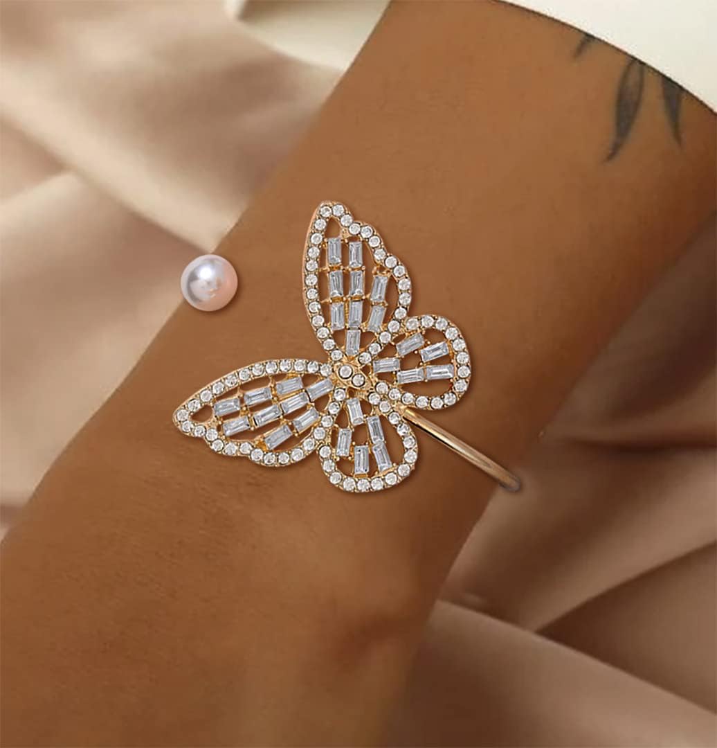 RAIRA Rhinestone Butterfly Cuff Bracelet Bangle Jewelry for Women,