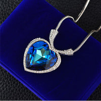 Heart of Ocean Pendant Crystal Gemstone Pendant Silver Chain Necklace for Women Girls