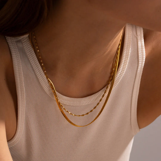 RAIRA Gold Necklace for Women, 14k Gold Plated Choker Dainty Layered Necklaces, Silver Necklace for Women 14k White Gold Plated Dainty Layered Necklaces