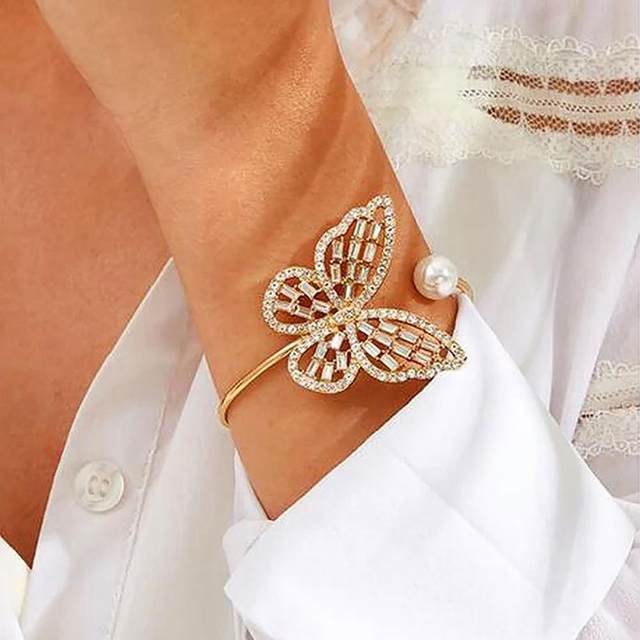 RAIRA Rhinestone Butterfly Cuff Bracelet Bangle Jewelry for Women,