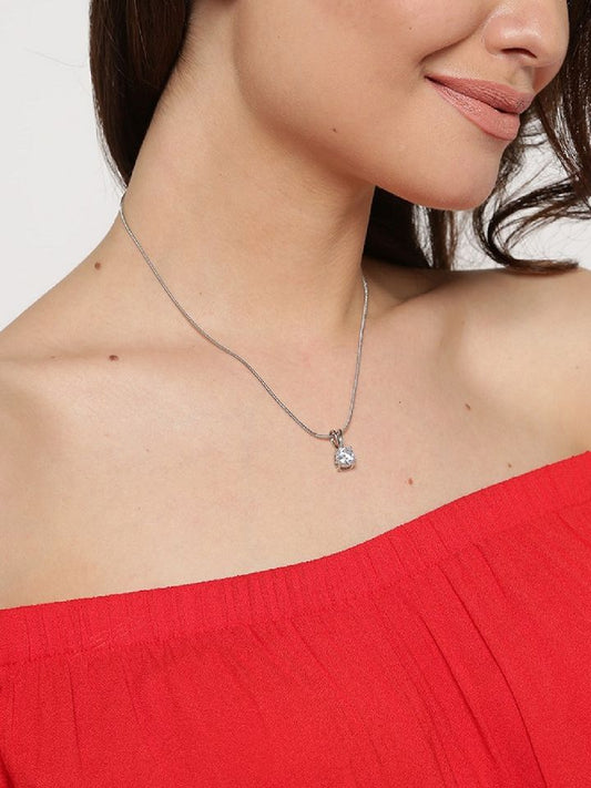 RAIRA Jewellery Silver Plated Round Cubic Zirconia Fashion Pendant Necklace For Women & Girls