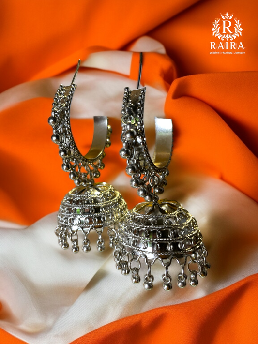 RAIRA Oxidised Silver Bali Jumbo Jhumki or Jhumka Earrings for Women & Girls.
