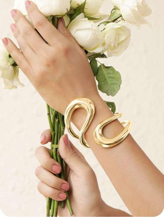 RAIRA 18K Gold-Plated Stainless Steel Water-Resistant Demi-Fine Cuff Bracelet