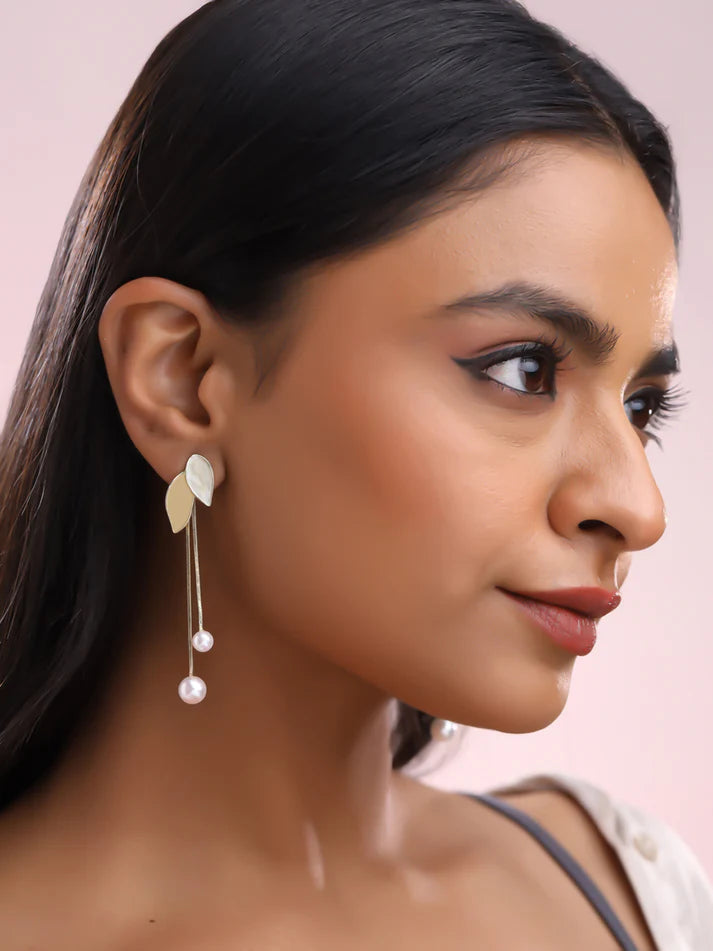 RAIRA Pearl Drop  Leaf Motif Dangle Earrings For Women's & Girl's
