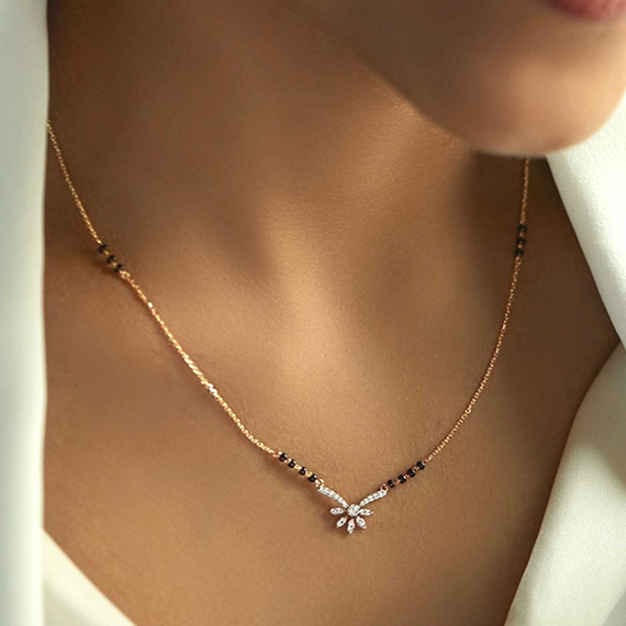 RAIRA Sparkling Floral Mangalsutra Necklace – Modern Grace with Traditional Touch