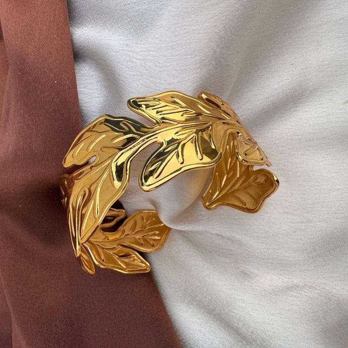 RAIRA Golden Alloy Leaf Cuff Bracelet for Women's and Girl's