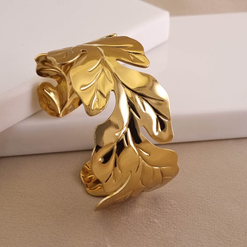 RAIRA Golden Alloy Leaf Cuff Bracelet for Women's and Girl's