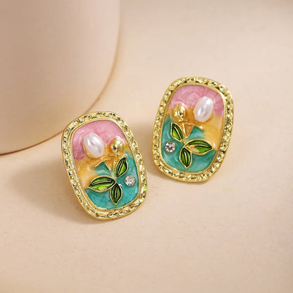 RAIRA Monet Garden Vintage Pearl Flower Stud Earrings For Women's & Girl's