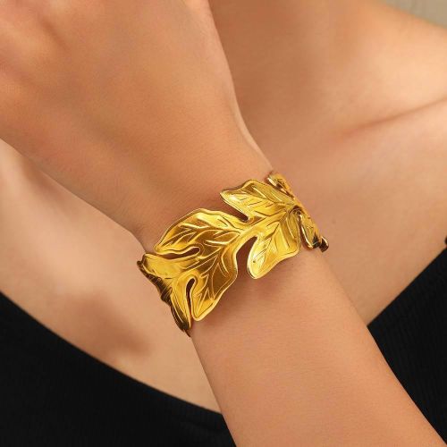 RAIRA Golden Alloy Leaf Cuff Bracelet for Women's and Girl's