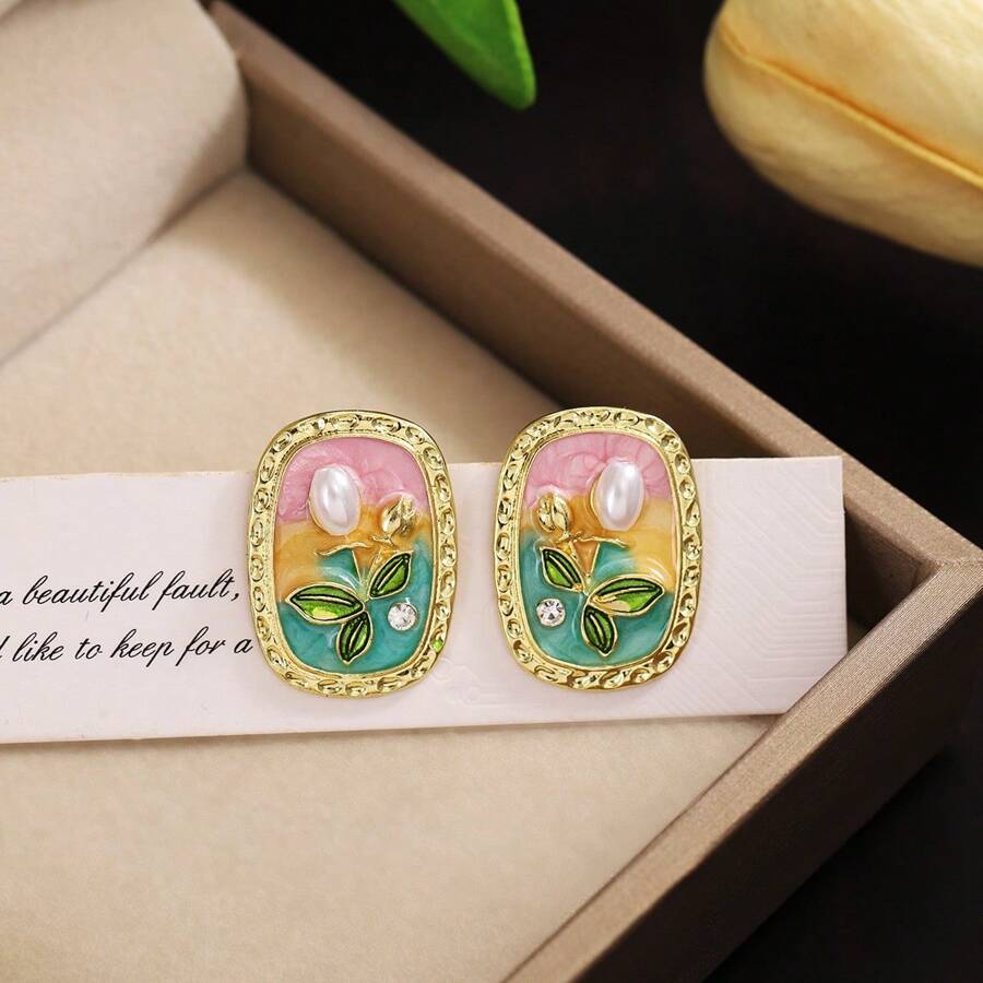 RAIRA Monet Garden Vintage Pearl Flower Stud Earrings For Women's & Girl's