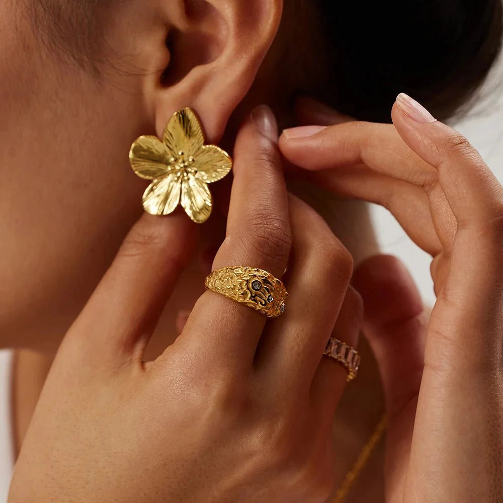 RAIRA GOLDEN PETAL- ELEGANT GOLD FLOWER STUDS Earrings For Women's & Girl's Gold Plated Stainless Steel