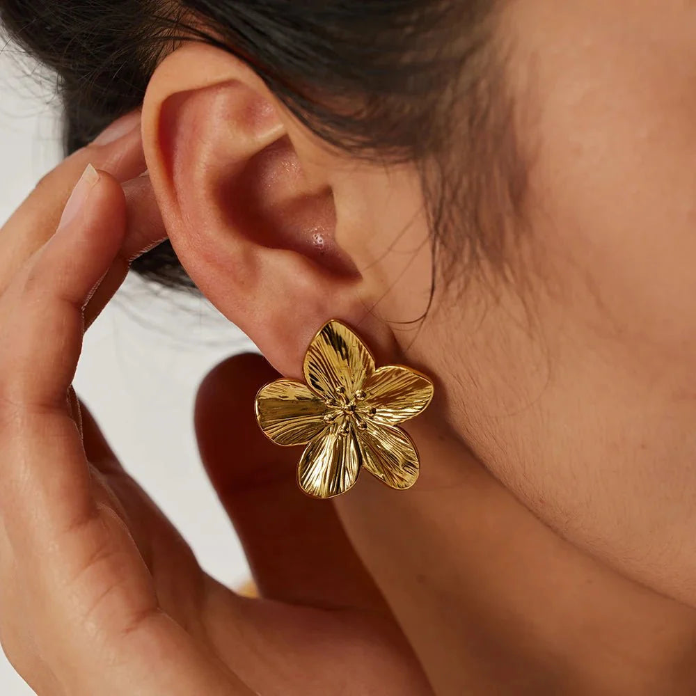 RAIRA GOLDEN PETAL- ELEGANT GOLD FLOWER STUDS Earrings For Women's & Girl's Gold Plated Stainless Steel