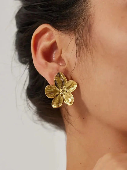 RAIRA GOLDEN PETAL- ELEGANT GOLD FLOWER STUDS Earrings For Women's & Girl's Gold Plated Stainless Steel