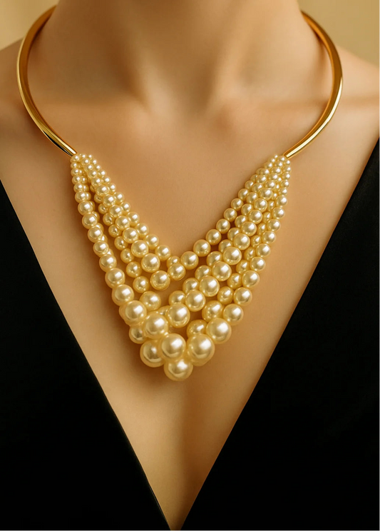 RAIRA Statement Pearl Neckpiece in 18K Gold Plated Stainless Steel