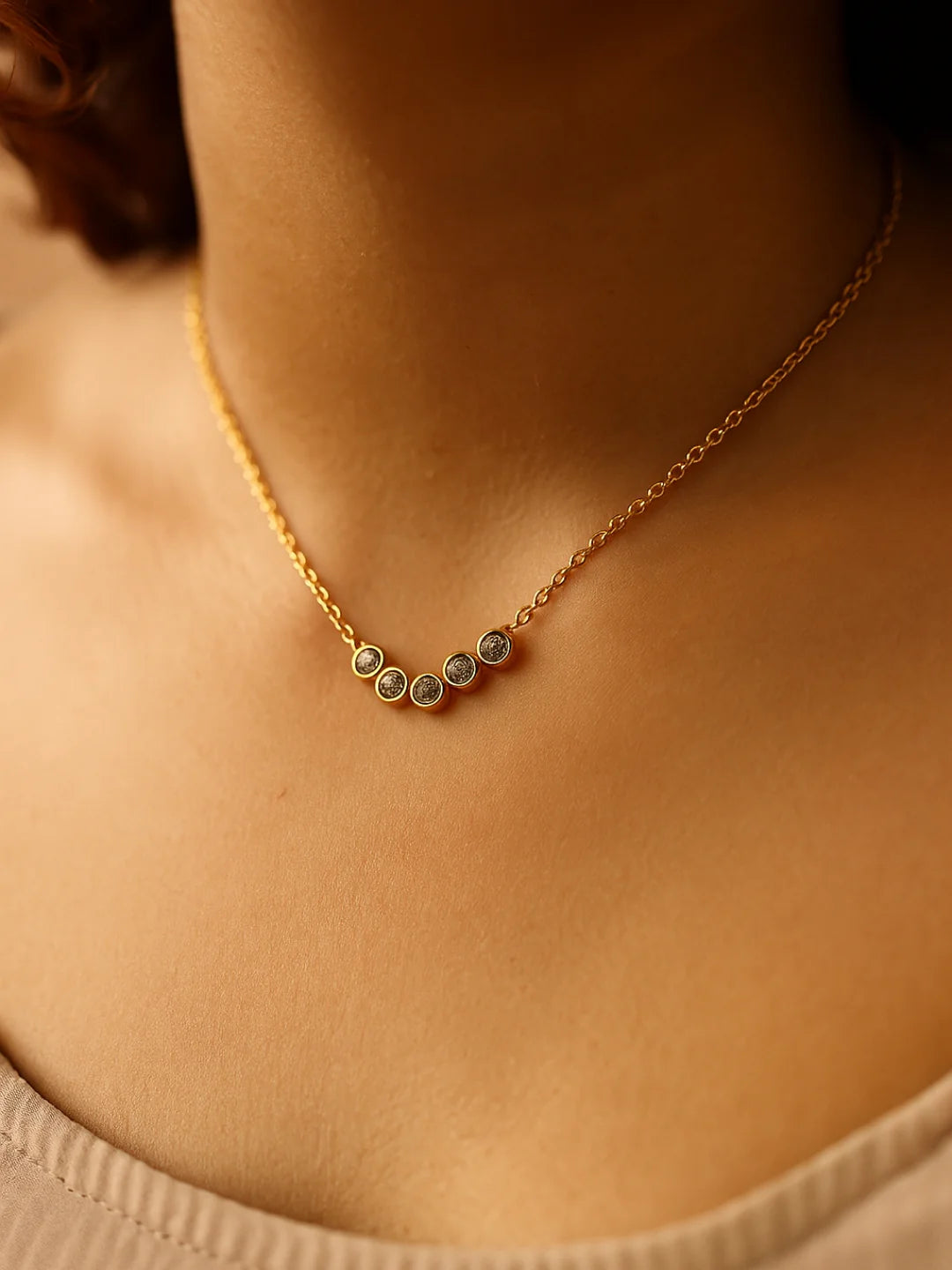 RAIRA  V Studded Pendant Necklace – Gold Plated Stainless Steel, AD Stones,