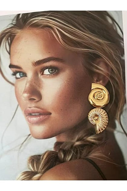 ✨ Raira Gold Spiral Seashell Statement Earrings – Bold & Elegant Designer Jewellery