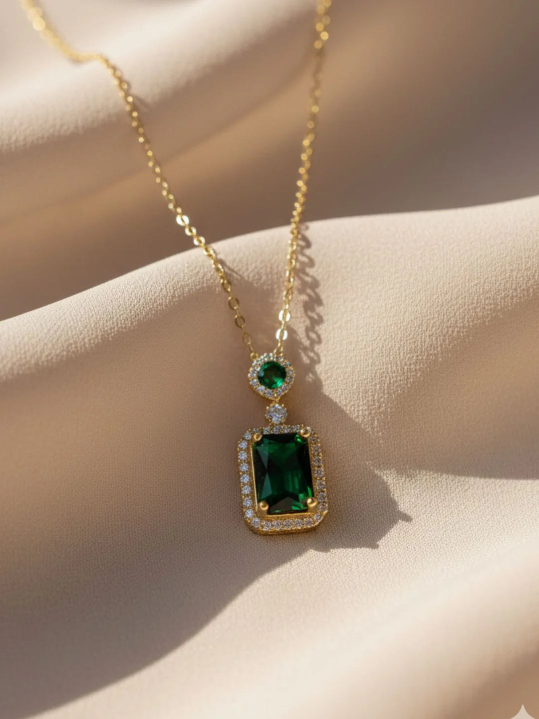 RAIRA Emerald Moissanite Pendant Chain | 18K Gold Plated, Anti-Tarnish Jewelry