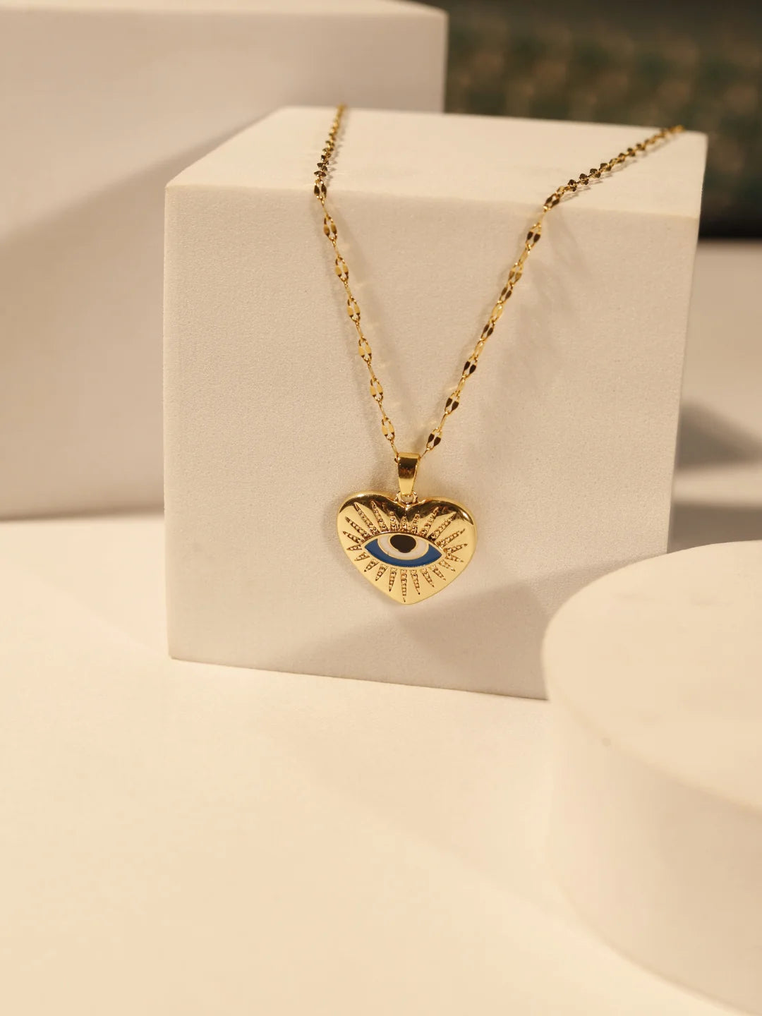 RAIRA Evil Eye Heart Pendant Necklace in 14K Gold Plated Stainless Steel | Anti-Tarnish CZ Chain for Women