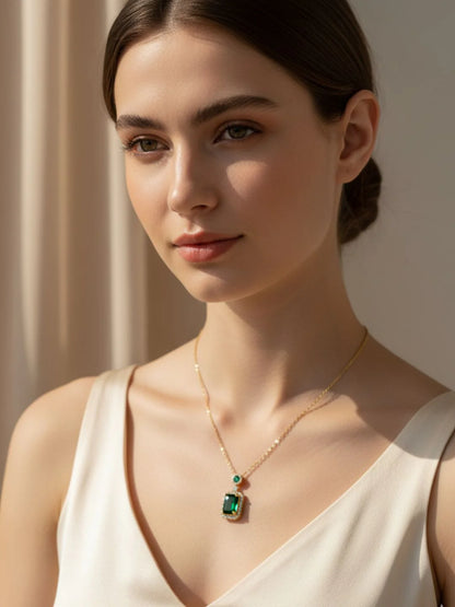 RAIRA Emerald Moissanite Pendant Chain | 18K Gold Plated, Anti-Tarnish Jewelry