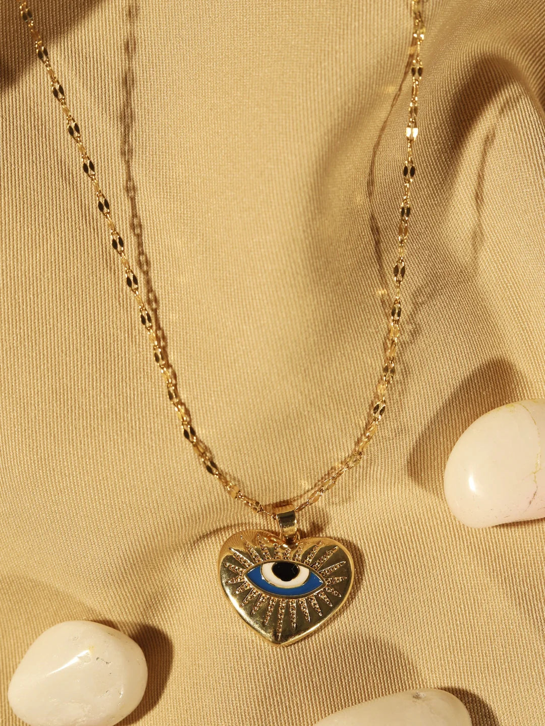 RAIRA Evil Eye Heart Pendant Necklace in 14K Gold Plated Stainless Steel | Anti-Tarnish CZ Chain for Women