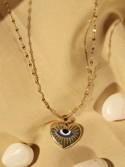RAIRA Evil Eye Heart Pendant Necklace in 14K Gold Plated Stainless Steel | Anti-Tarnish CZ Chain for Women
