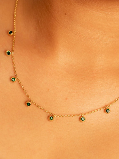 RAIRA Green CZ Studded Necklace – Gold Plated Stainless Steel, Adjustable Chain