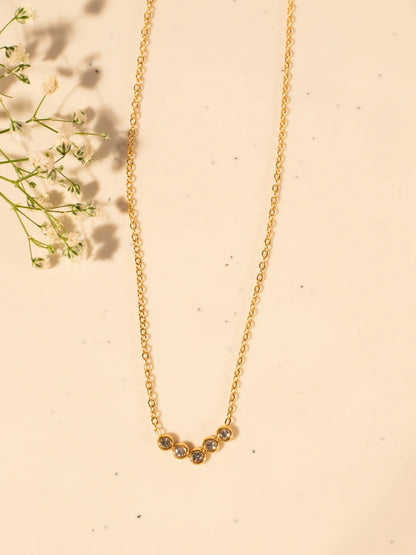 RAIRA  V Studded Pendant Necklace – Gold Plated Stainless Steel, AD Stones,