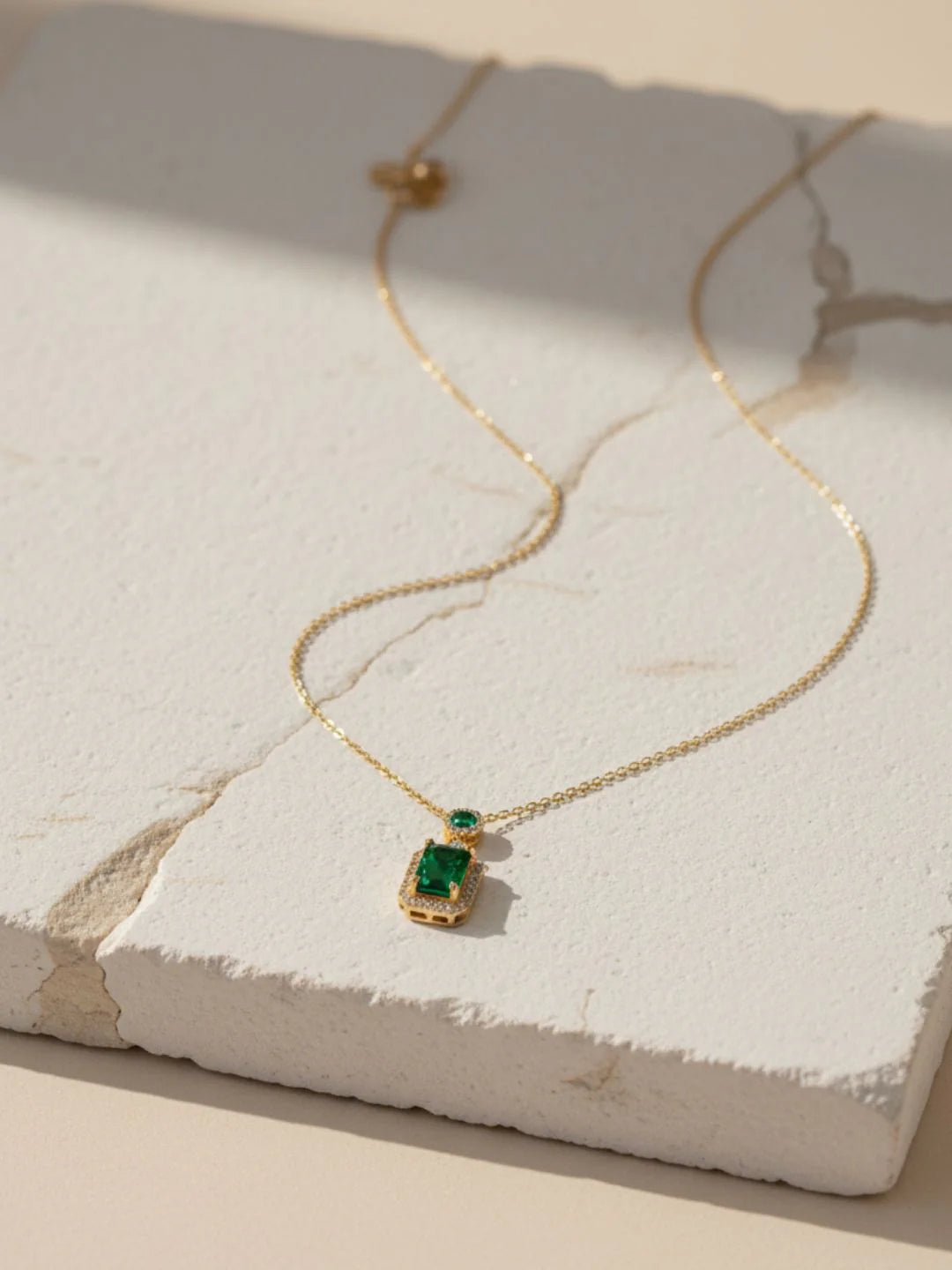 RAIRA Emerald Moissanite Pendant Chain | 18K Gold Plated, Anti-Tarnish Jewelry