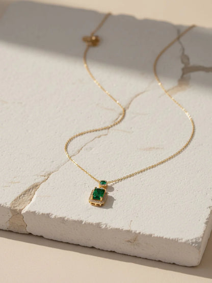 RAIRA Emerald Moissanite Pendant Chain | 18K Gold Plated, Anti-Tarnish Jewelry