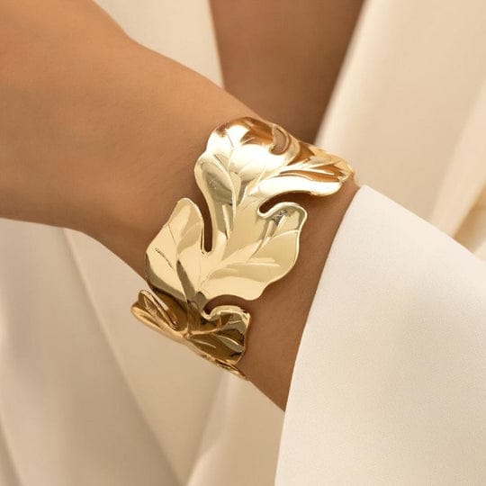 RAIRA Golden Alloy Leaf Cuff Bracelet for Women's and Girl's
