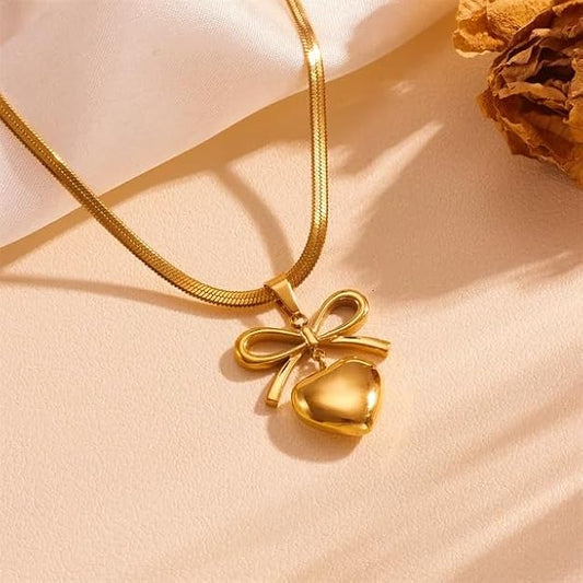 RAIRA Bow-Heart Linked Necklace With Earrings Jewelry Gift Set For Women & Girl's