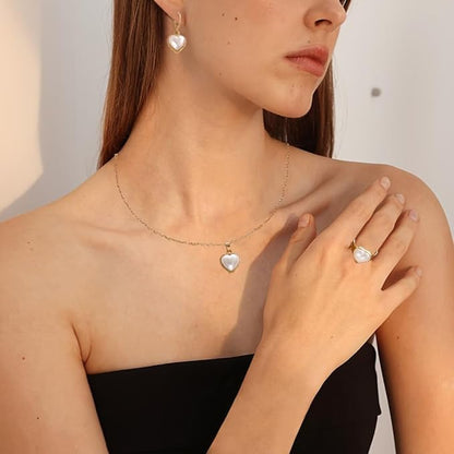 RAIRA Love Pearls Necklace Earrings Rings Jewelry Set Gift for Prom Girls Adjustable Jewelry