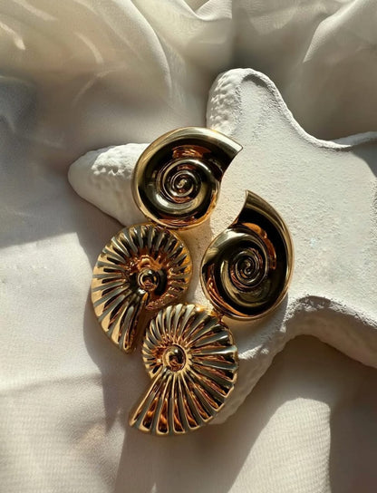 ✨ Raira Gold Spiral Seashell Statement Earrings – Bold & Elegant Designer Jewellery