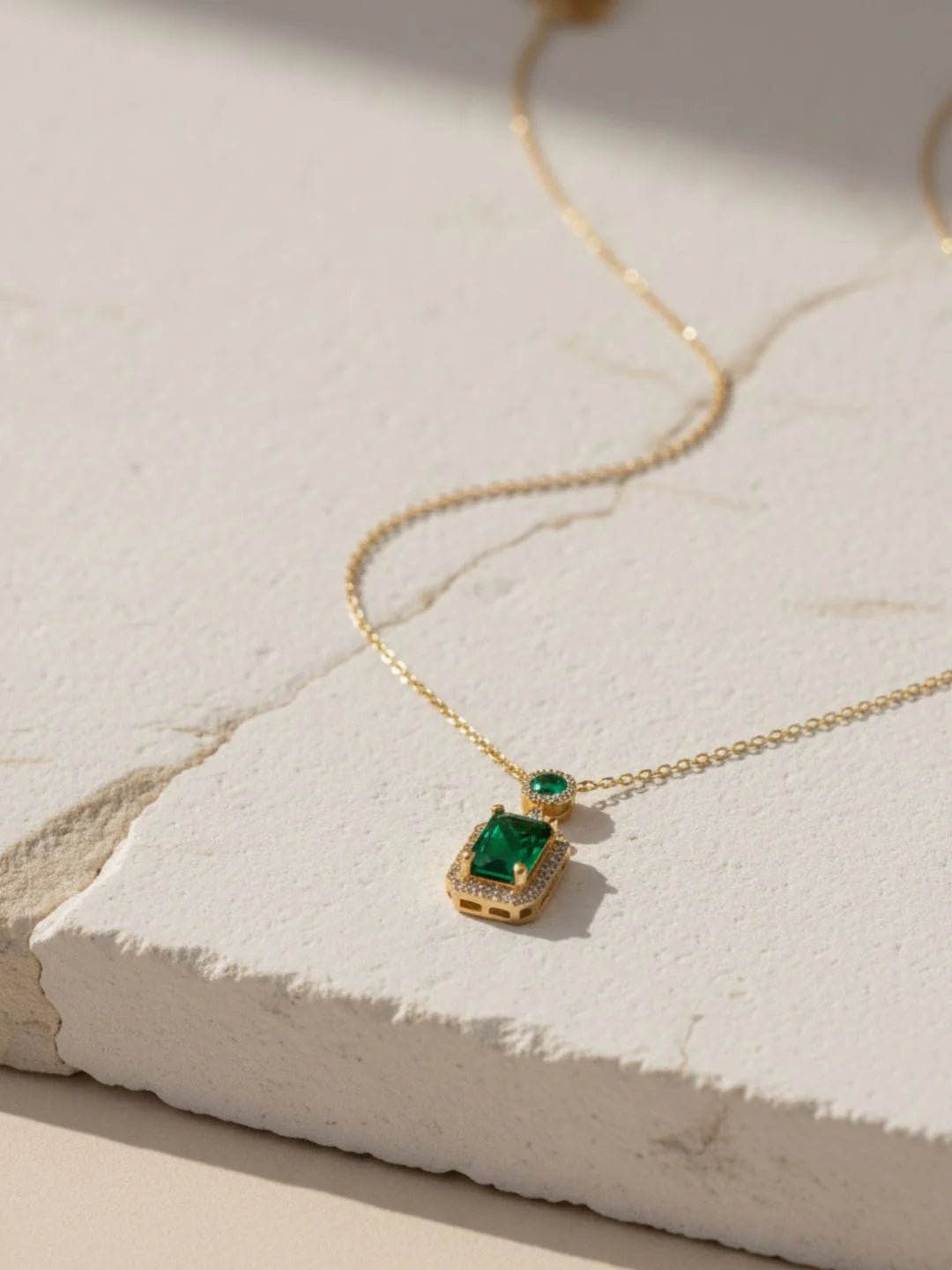 RAIRA Emerald Moissanite Pendant Chain | 18K Gold Plated, Anti-Tarnish Jewelry