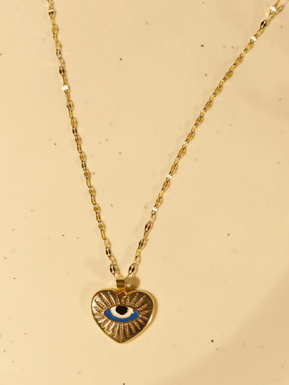 RAIRA Evil Eye Heart Pendant Necklace in 14K Gold Plated Stainless Steel | Anti-Tarnish CZ Chain for Women