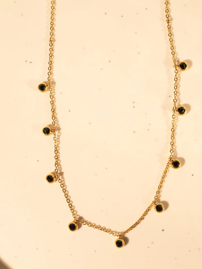 RAIRA Green CZ Studded Necklace – Gold Plated Stainless Steel, Adjustable Chain