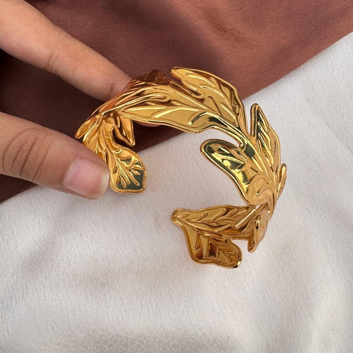 RAIRA Golden Alloy Leaf Cuff Bracelet for Women's and Girl's