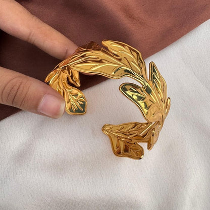 RAIRA Golden Alloy Leaf Cuff Bracelet for Women's and Girl's