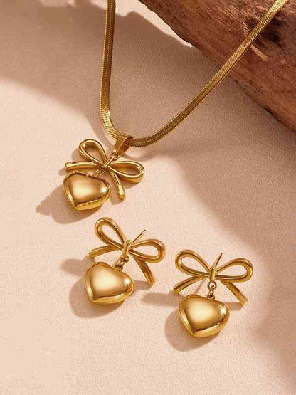 RAIRA Bow-Heart Linked Necklace With Earrings Jewelry Gift Set For Women & Girl's