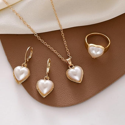 RAIRA Love Pearls Necklace Earrings Rings Jewelry Set Gift for Prom Girls Adjustable Jewelry