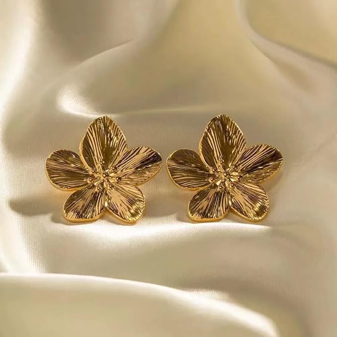 RAIRA GOLDEN PETAL- ELEGANT GOLD FLOWER STUDS Earrings For Women's & Girl's Gold Plated Stainless Steel