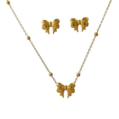 RAIRA Charm Bow-Knot Anti-Tarnish Gold-Plated Chain Necklace Stainless Steel Waterproof GIFT Set for Women and Girls