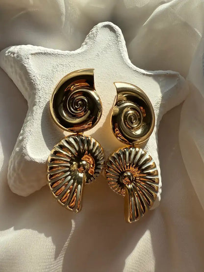 ✨ Raira Gold Spiral Seashell Statement Earrings – Bold & Elegant Designer Jewellery