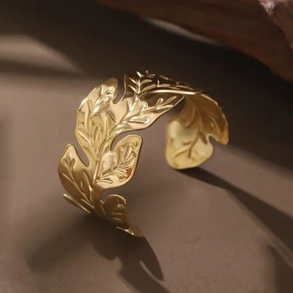 RAIRA Golden Alloy Leaf Cuff Bracelet for Women's and Girl's